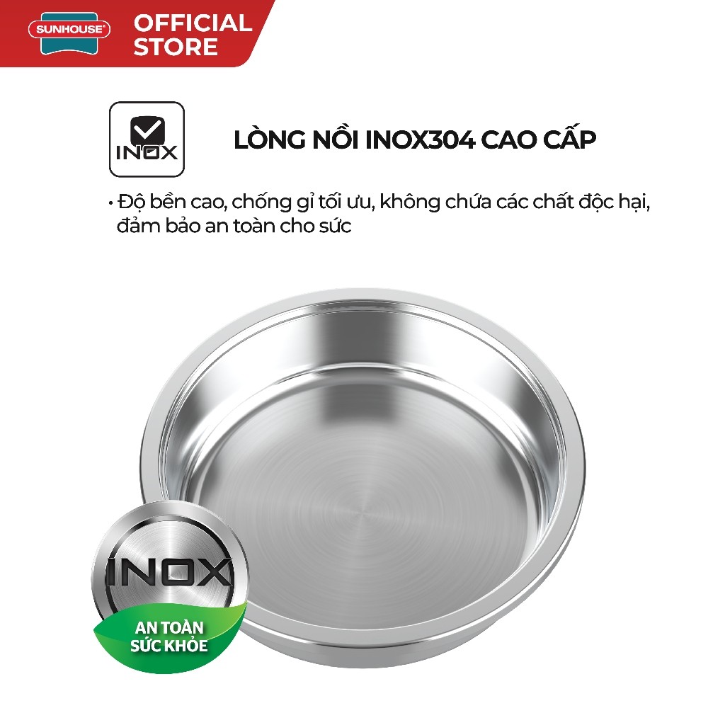 Nồi lẩu điện 4L Sunhouse SHD4543 - 1300W, 2 mức nhiệt - Inox 304 cao cấp - Tự ngắt khi quá tải - HAPOS HOF