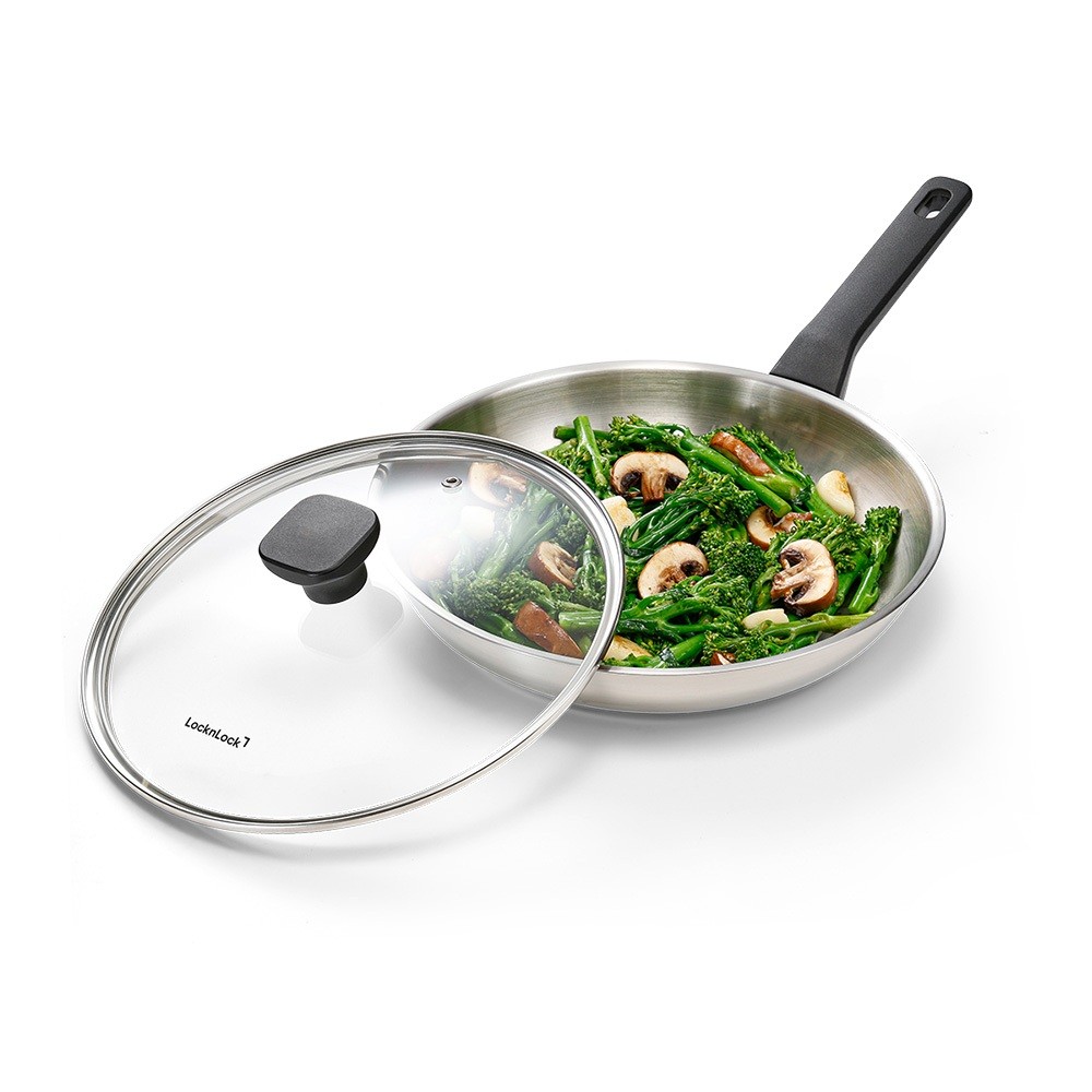 Nồi, chảo Inox 304 đáy từ LocknLock đa lớp Daily STS PPW, kèm nắp kính, tay cầm chịu nhiệt CSC2423IH - HAPOS LOF CSF2623IH-Chảo 26cm