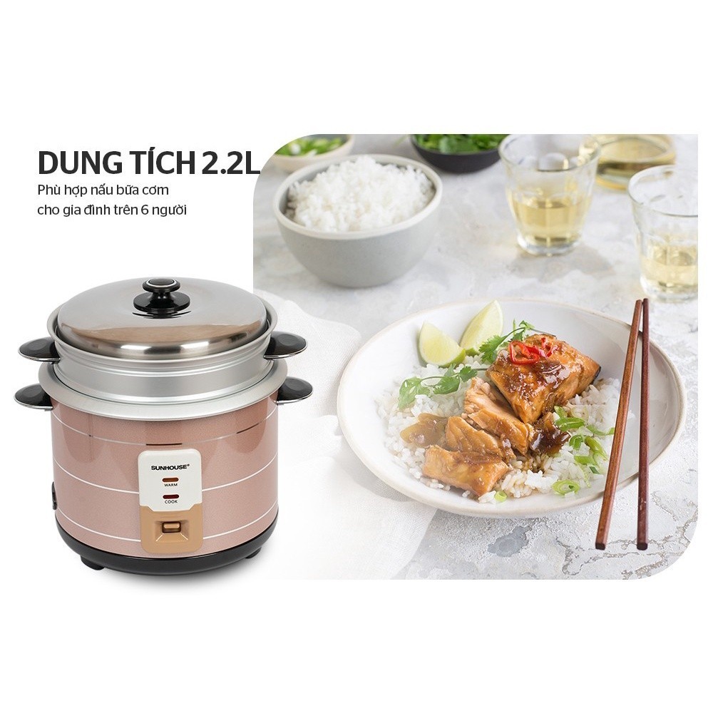 Nồi cơm điện nắp rời Sunhouse SHD8135, 900W,  2.2 Lít - HAPOS HEL SHD8135