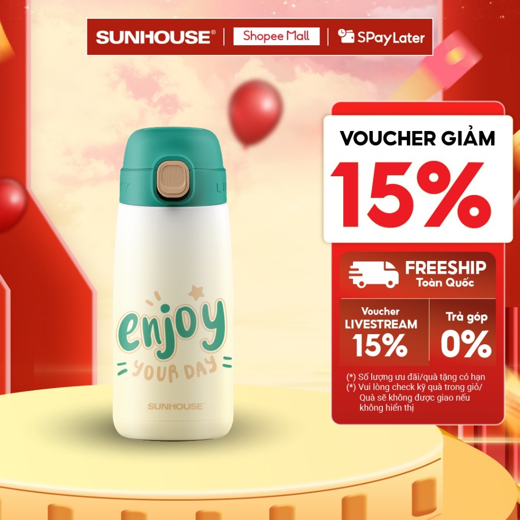 BÌnh giữ nhiệt trẻ em GripPal 420ml Sunhouse KS-TU420GB - Inox 304 an toàn - Giữ nhiệt 8-10h - HAPOS HEL KS-TU420GB