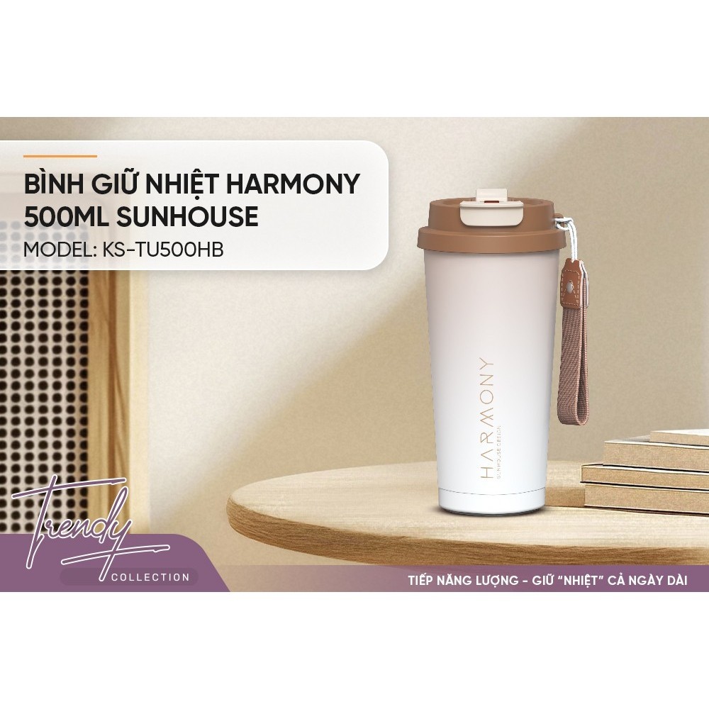 Cốc giữ nhiệt 500ml Sunhouse KS-TU500HB - Inox 316 - Giữ nhiệt nóng & lạnh tới 6 giờ - Vòi uống 2 chế độ - HAPOS HEL KS-TU500HB - Nâu
