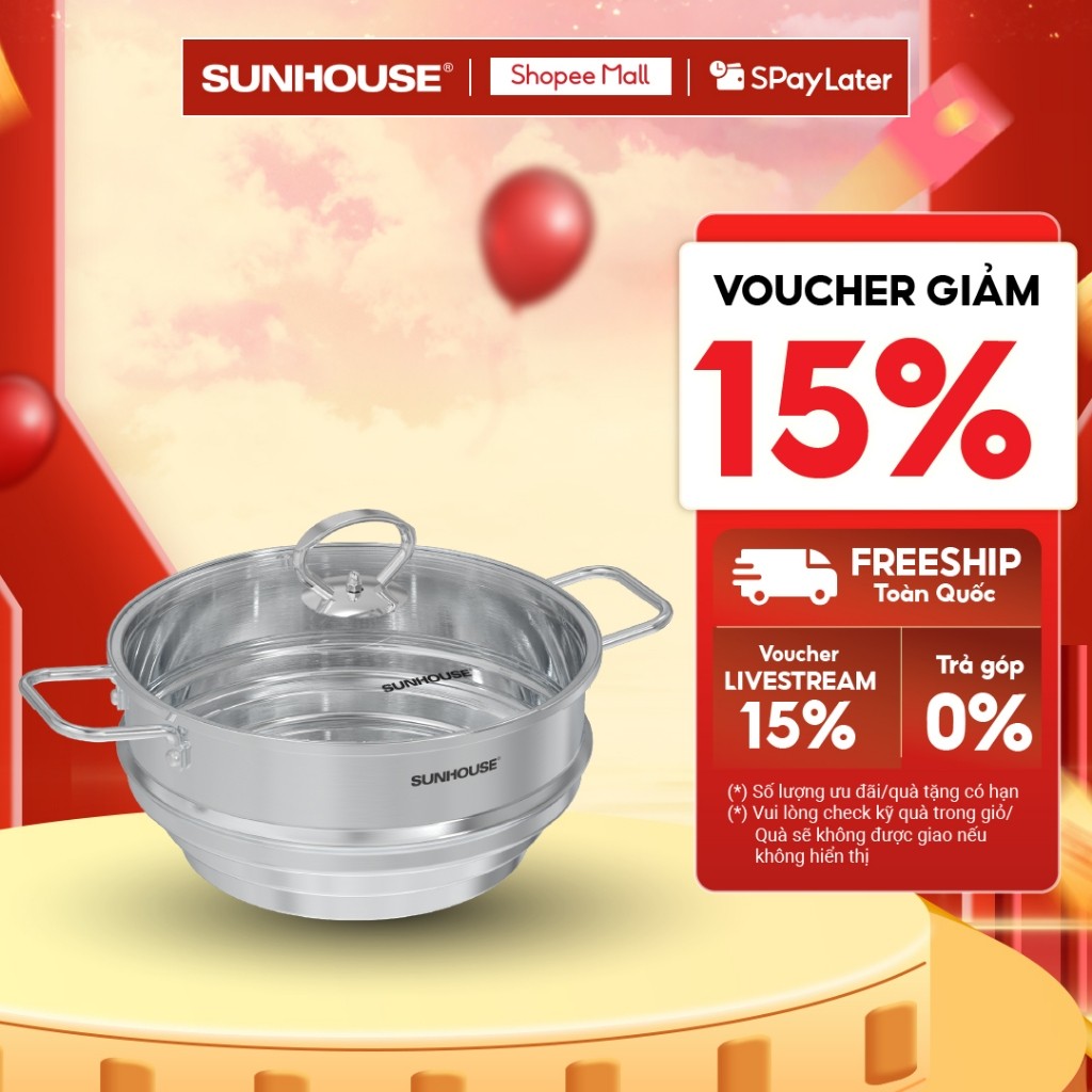 Xửng đa năng inox Sunhouse Eco SHG105-24 - An toàn - Tỏa nhiệt đều - Phù hợp nhiều size nồi - HAPOS HEL SHG105-24