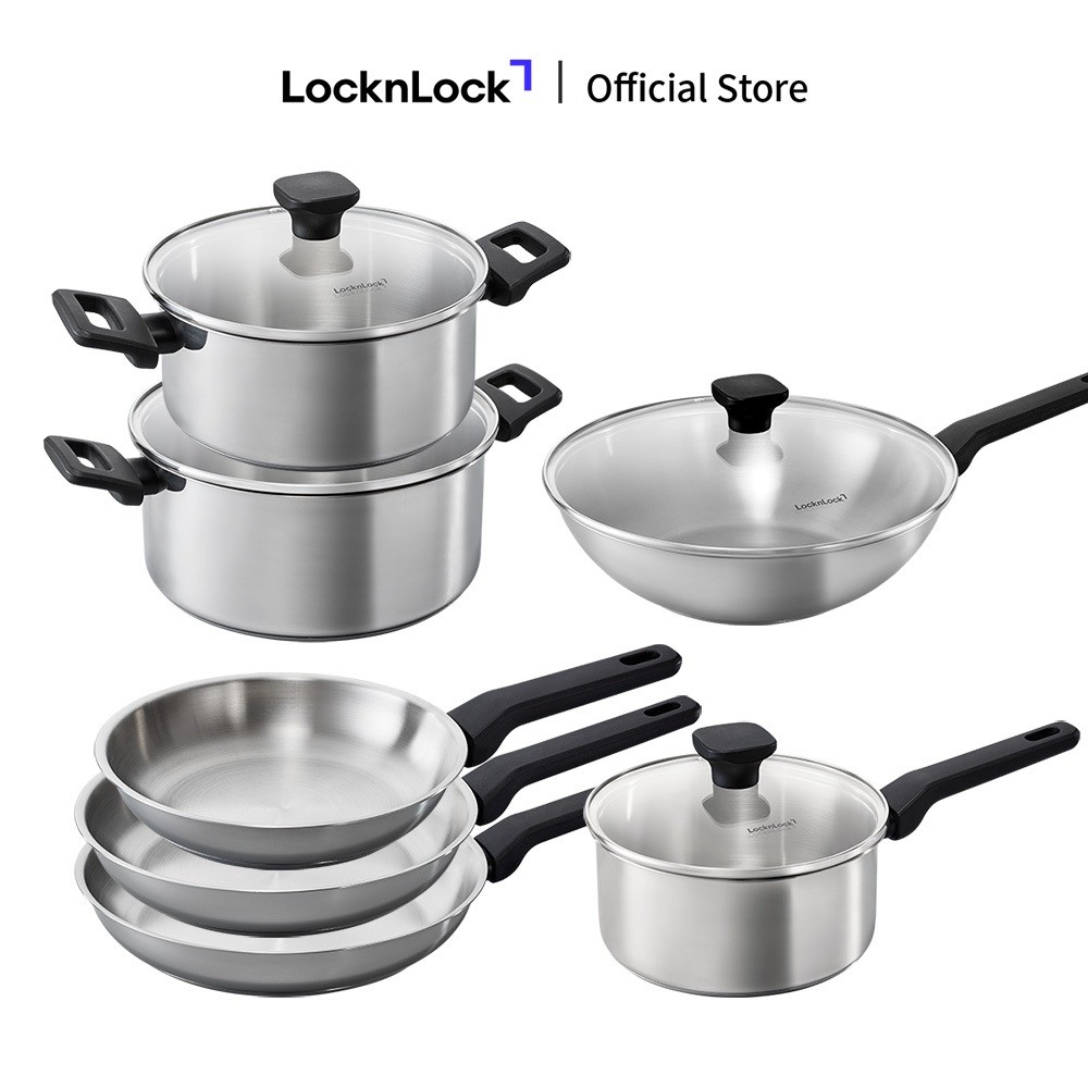 Nồi, chảo Inox 304 đáy từ LocknLock đa lớp Daily STS PPW, kèm nắp kính, tay cầm chịu nhiệt CSC2423IH - HAPOS LOF CSF2623IH-Chảo 26cm