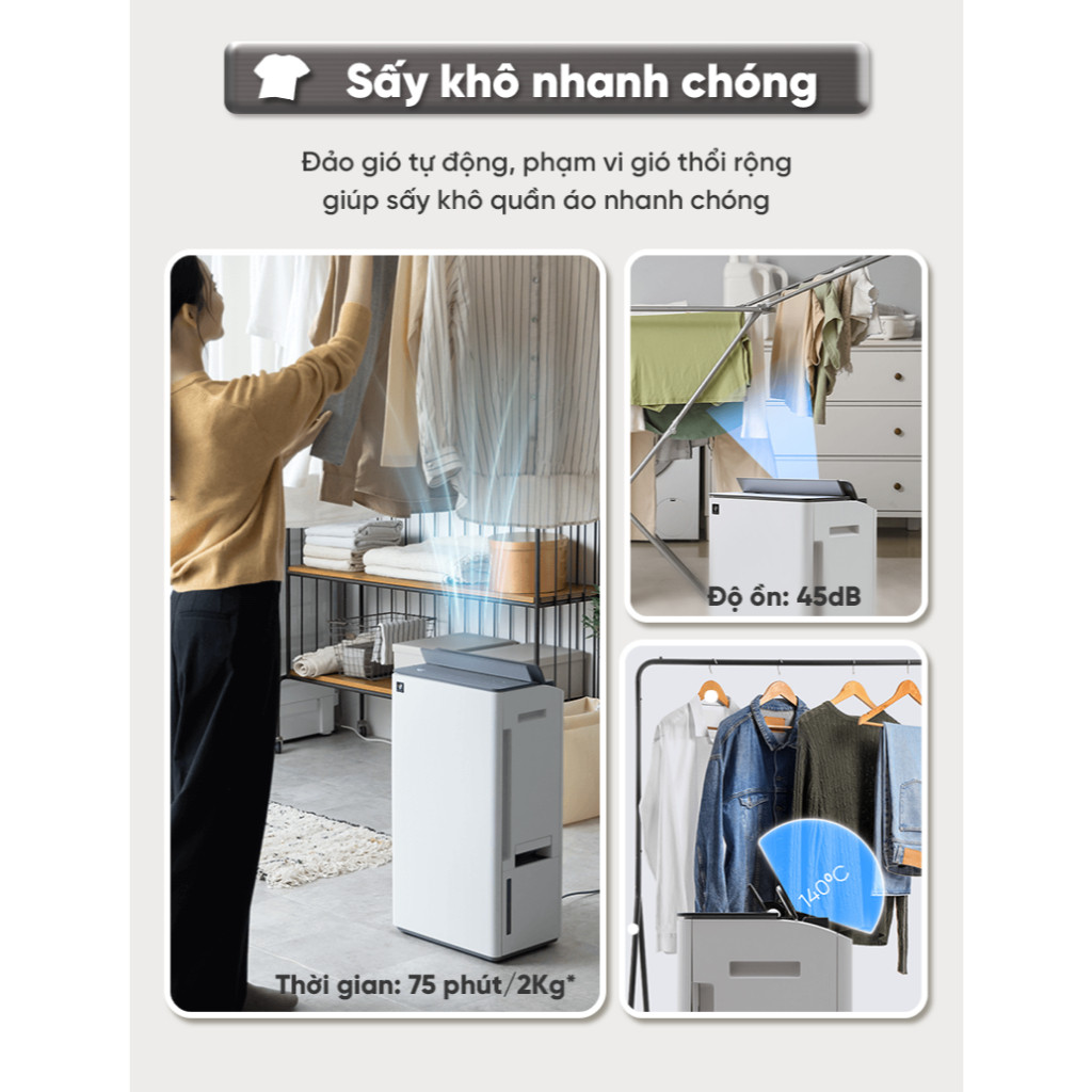 Máy lọc không khí Sharp hút ẩm tạo Plasmacluster ION DW-T30HV-W - Hàng chính hãng - HAPOS HEL DW-T30HV-W