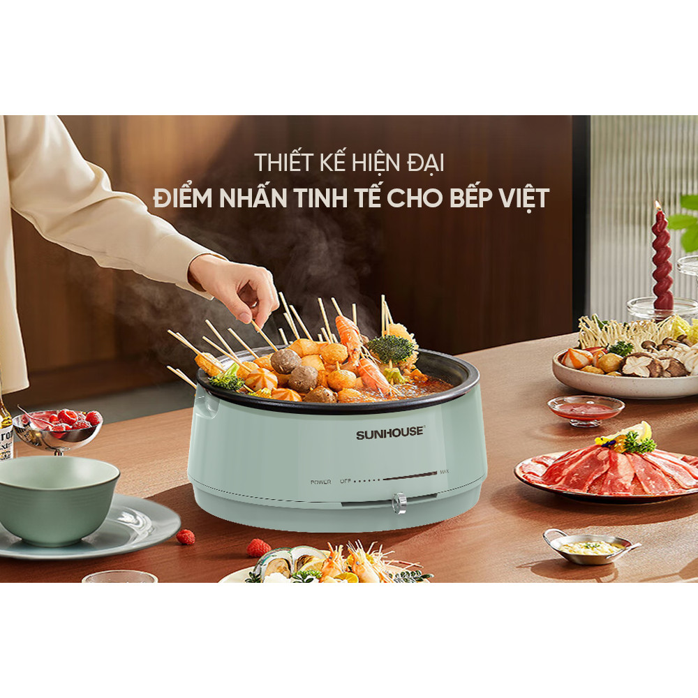 Nồi lẩu điện 4L Sunhouse SHD4543 - 1300W, 2 mức nhiệt - Inox 304 cao cấp - Tự ngắt khi quá tải - HAPOS HOF