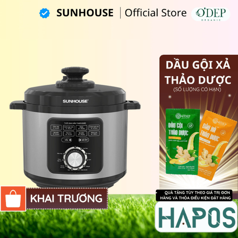 Nồi áp suất điện đa năng 5L Sunhouse SHD1551 900W, 5 cấp độ chống bỏng, Lòng nồi 5 lớp phủ chống dính PTFE - HAPOS HOF