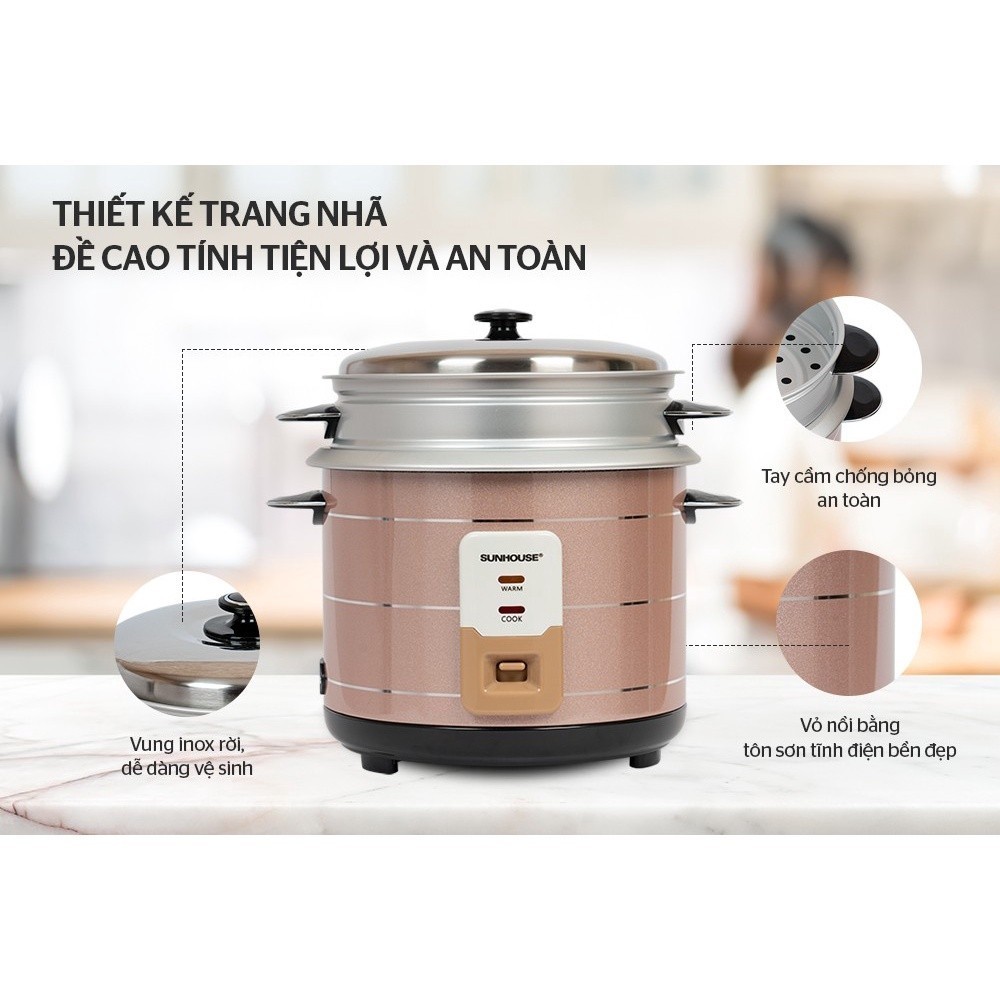 Nồi cơm điện nắp rời Sunhouse SHD8135, 900W,  2.2 Lít - HAPOS HEL SHD8135