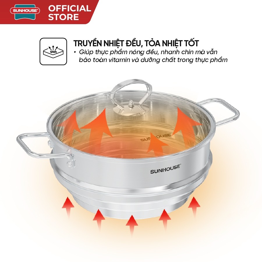 Xửng đa năng inox Sunhouse Eco SHG105-24 - An toàn - Tỏa nhiệt đều - Phù hợp nhiều size nồi - HAPOS HEL SHG105-24