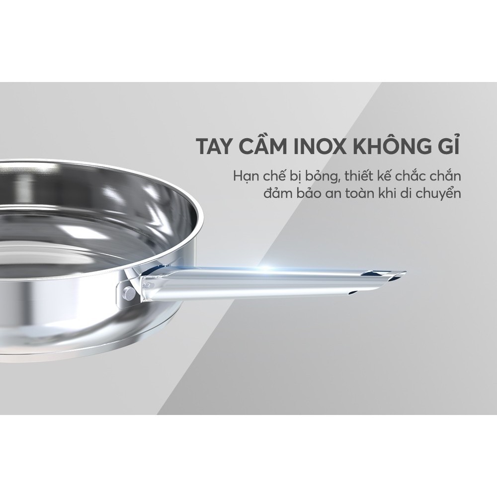 Chảo Inox đa lớp liền khối Sunhouse 16cm - 28cm đáy từ dùng mọi loại bếp Healthy IN16M9 - IN28M9 - HAPOS HOF