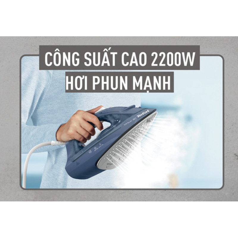 Bàn ủi hơi nước Tefal Power FV2C60E0, màu xanh lam, 2400W, tích hợp ủi khô/nước | Bảo hành 24 tháng - HAPOS HOF