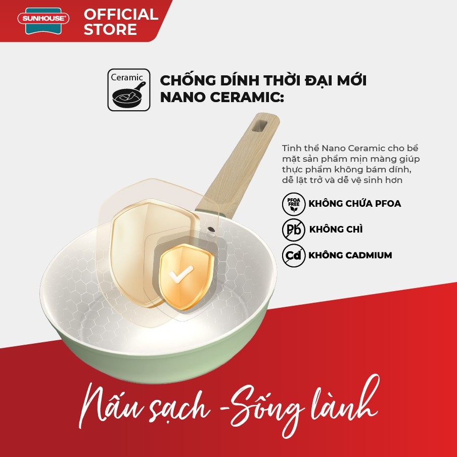 Chảo phủ sứ Nano đáy từ Sunhouse Healthy SHG20-24-26MT1 - Chống dính Nano Ceramic - Bắt từ nhanh - HAPOS HEL SHG26MT1 - Size 26cm