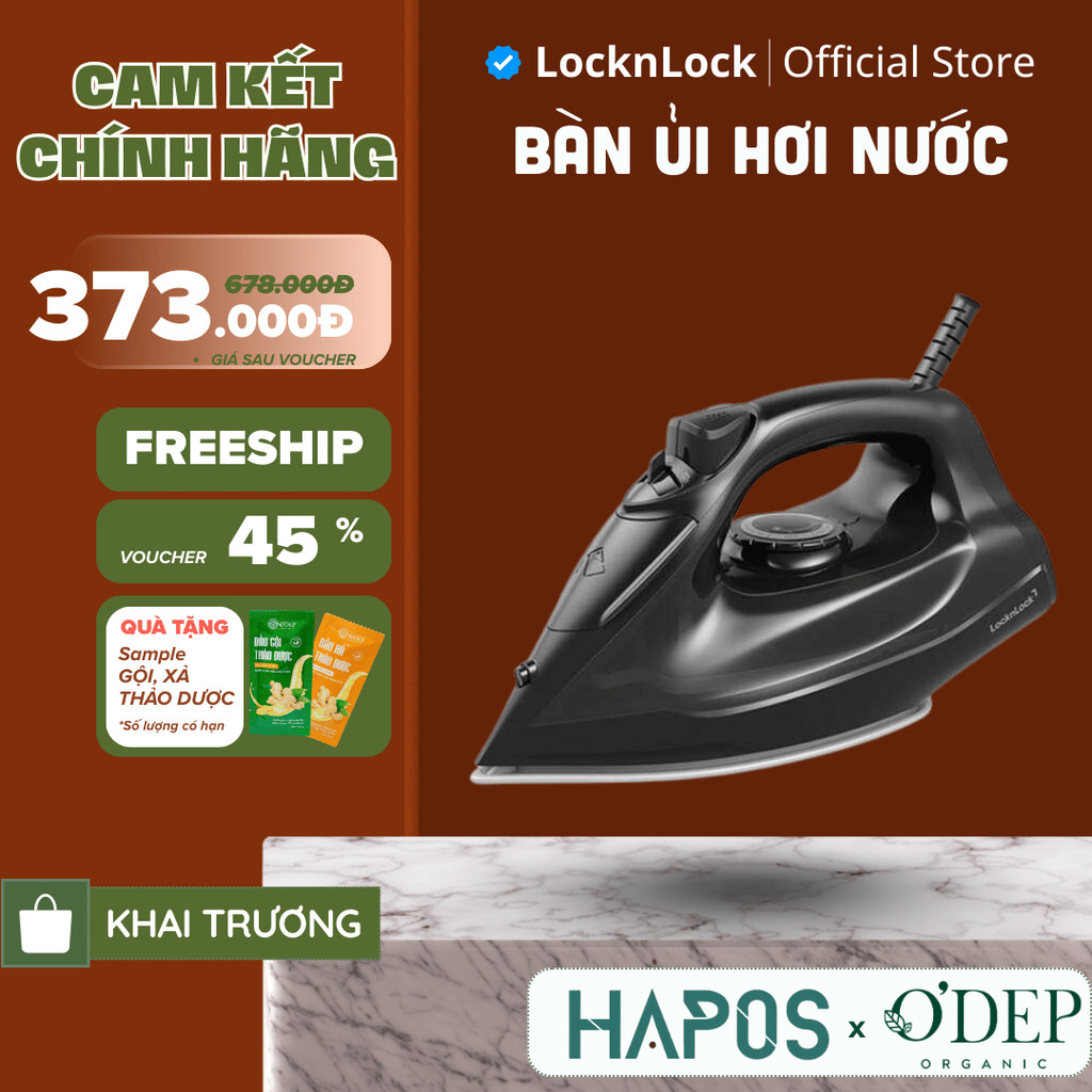 Bàn ủi hơi nước LocknLock 2 chế độ ủi, bình chứa 220ml công suất 1800W, Chính Hãng ENI334BLK - HAPOS LOF