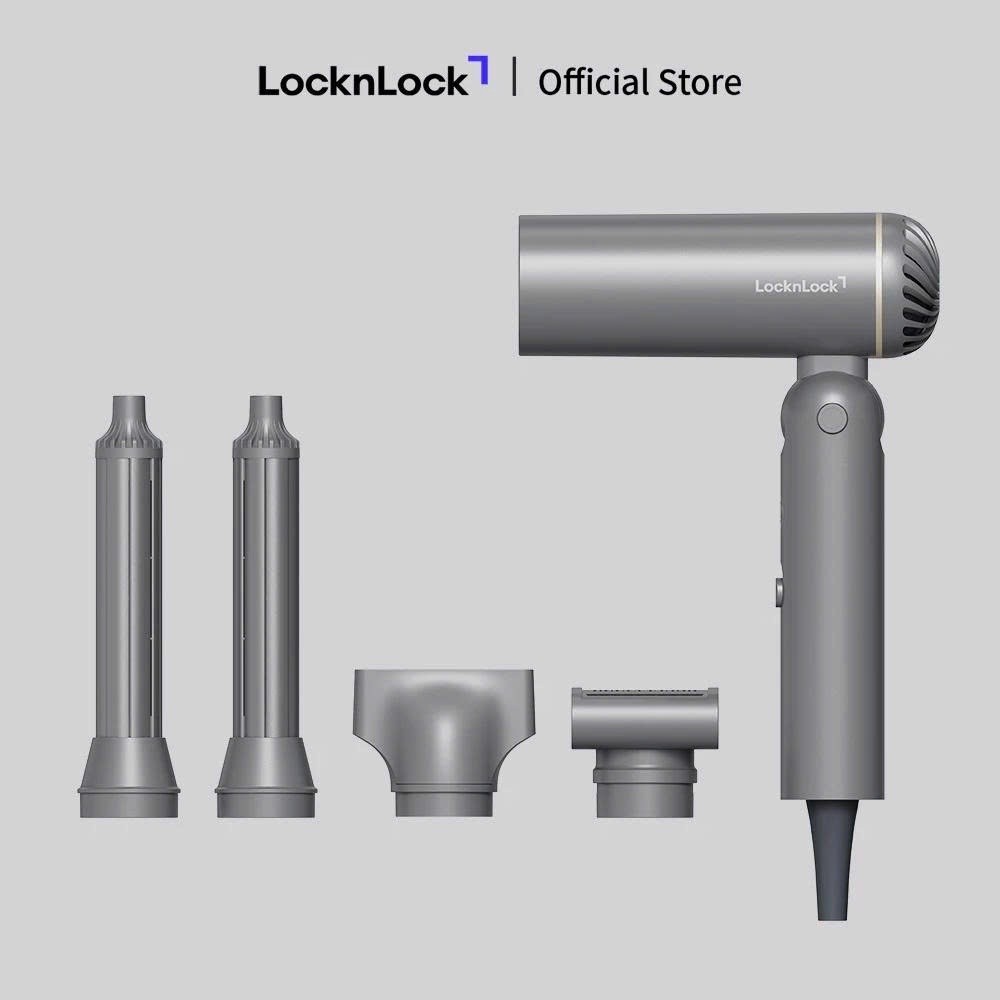 Máy sấy tạo kiểu tóc gấp gọn LocknLock ion âm bảo vệ tóc Foldable Hair Styling Dryer ENA626GRY Màu Xám - HAPOS LOF