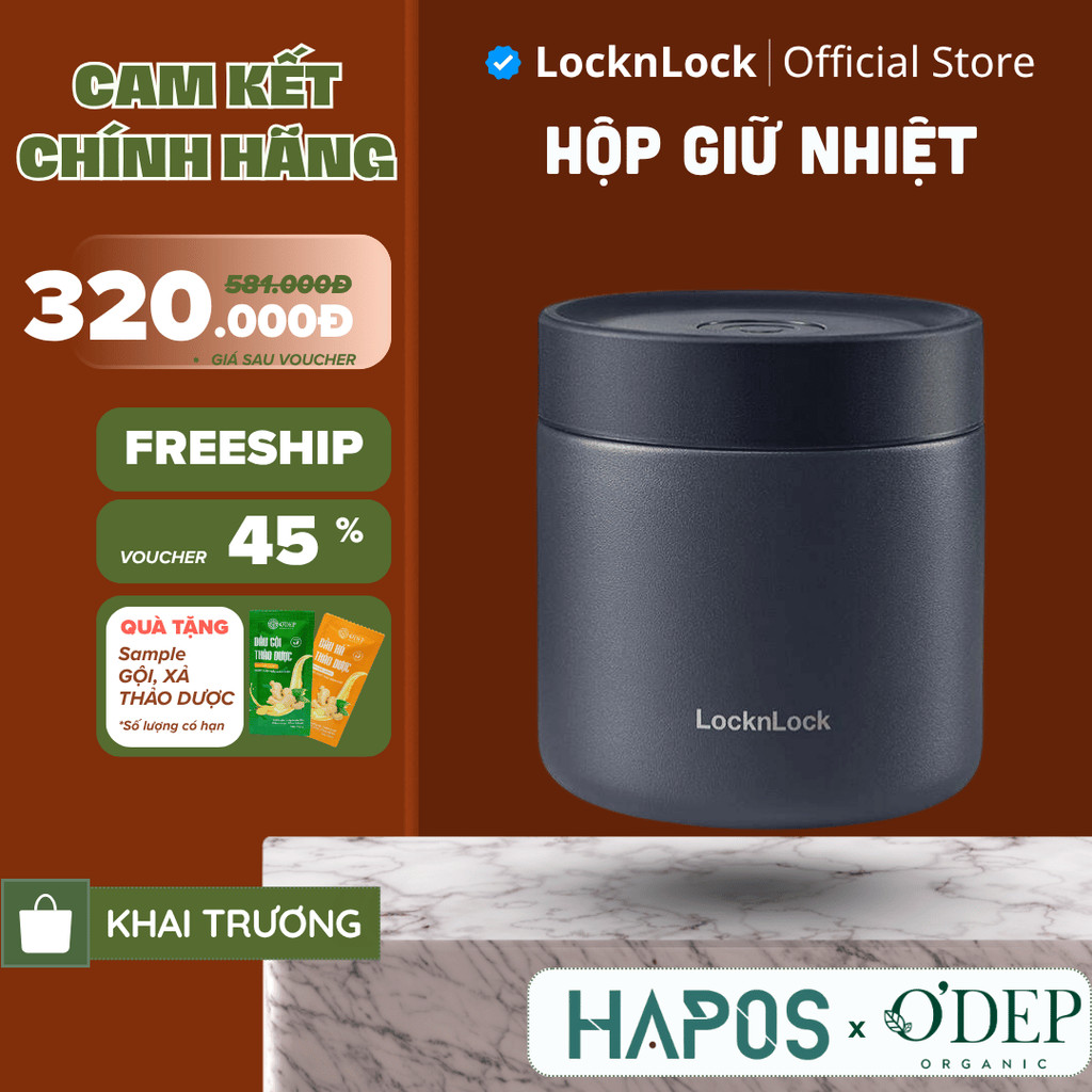Hộp giữ nhiệt Locknlock 500ml Pump Vacuum Lunch Box - Màu Xanh Navy - LHC8053NVY - HAPOS LOF