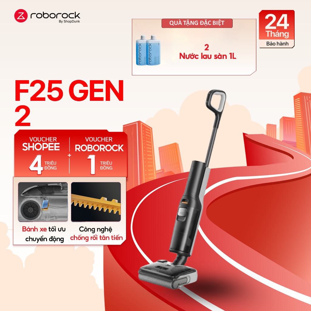 Máy hút bụi lau sàn Roborock F25 | F25 ACE | F25 RT, Lực hút 20000Pa, Gập sát sàn - Bảo hành 2 năm - CHEAPMALL SUNHOUSE F25 RT
