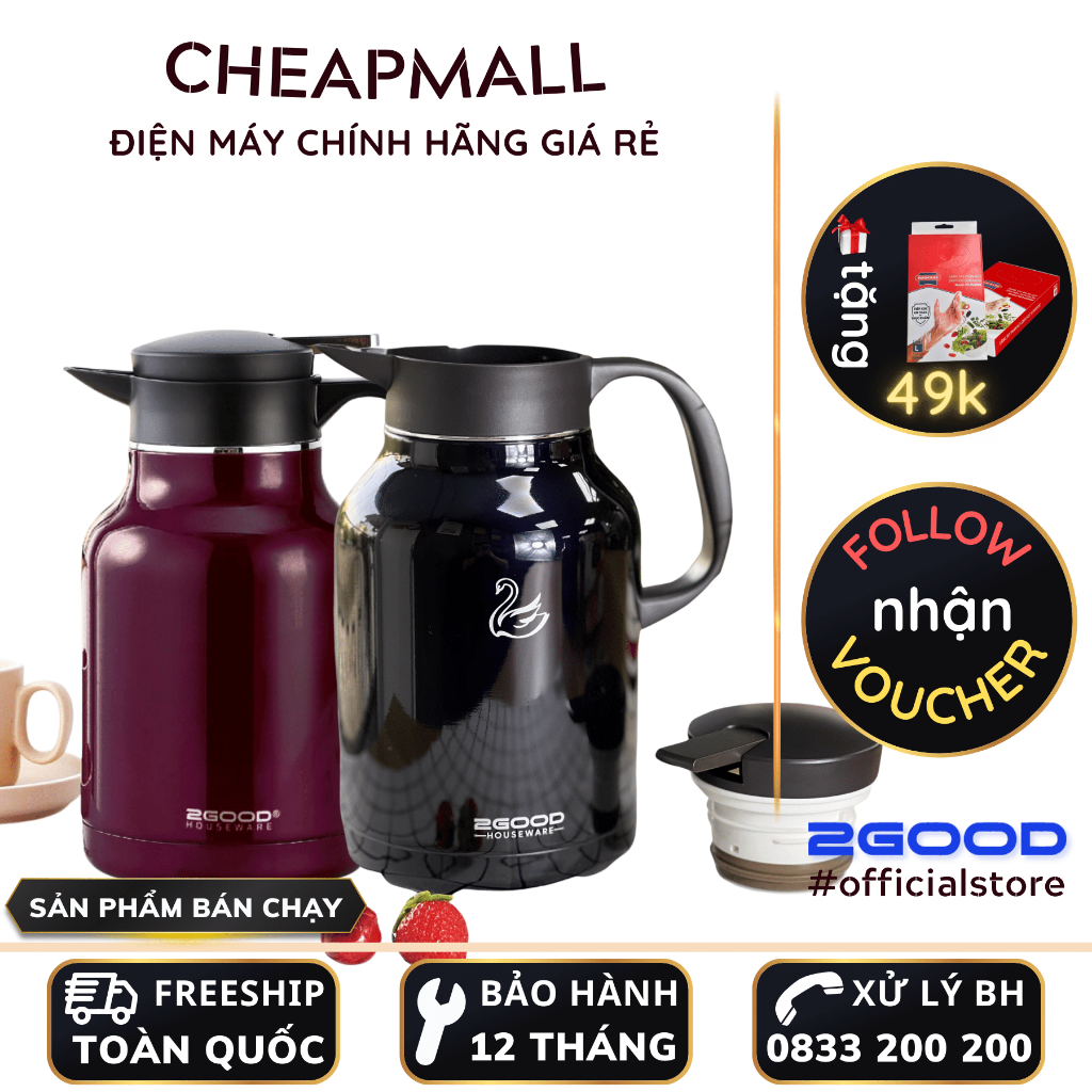 ONL - Bình giữ nhiệt LocknLock cỡ đại LHC1484 1,2L và LHC1485 1,8L có quai xách, nắp làm cốc Chính Hãng - HAPOS MALL OFFICIAL LHC1485