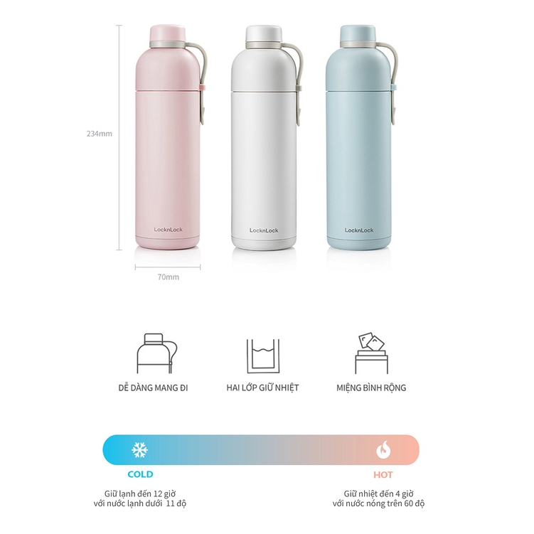 ONL - Bình giữ nhiệt 490ml LocknLock Belt Bottle LHC4267 - Hàng chính hãng có quai xách, miệng rộng có thể cho đá - HAPOS Màu hồng- LHC4267PIK
