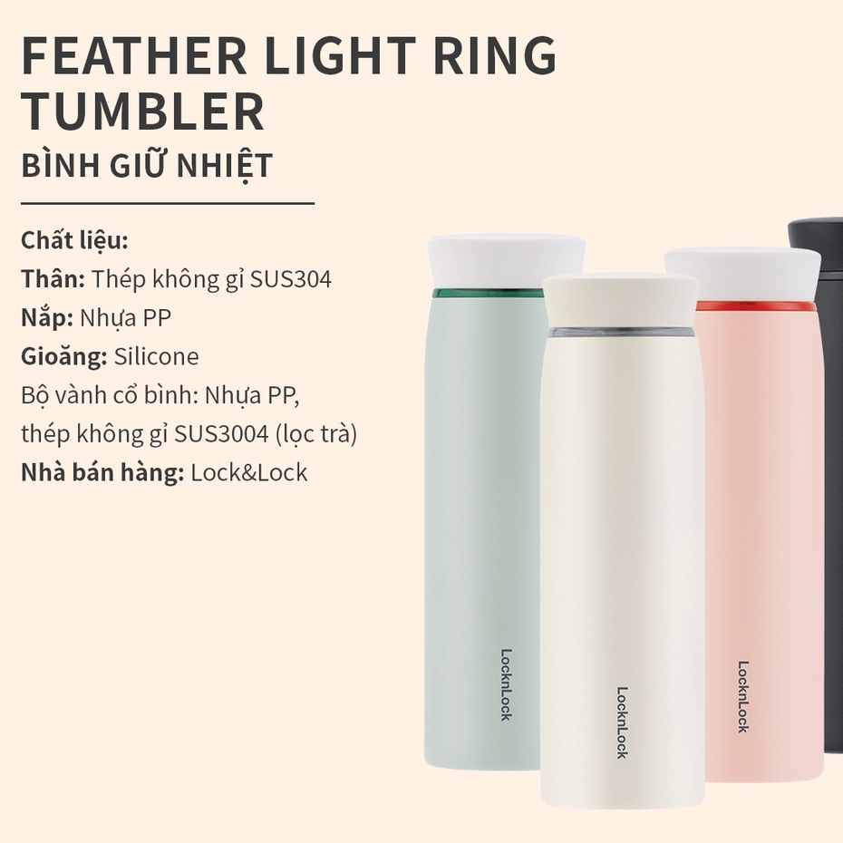 ONL - Bình giữ nhiệt LocknLock Feather Light Ring LHC4244 460ml có khay  lưới lọc trà - Chính hãng Bảo hành 6 tháng - HAPOS Hồng LHC4244PIK