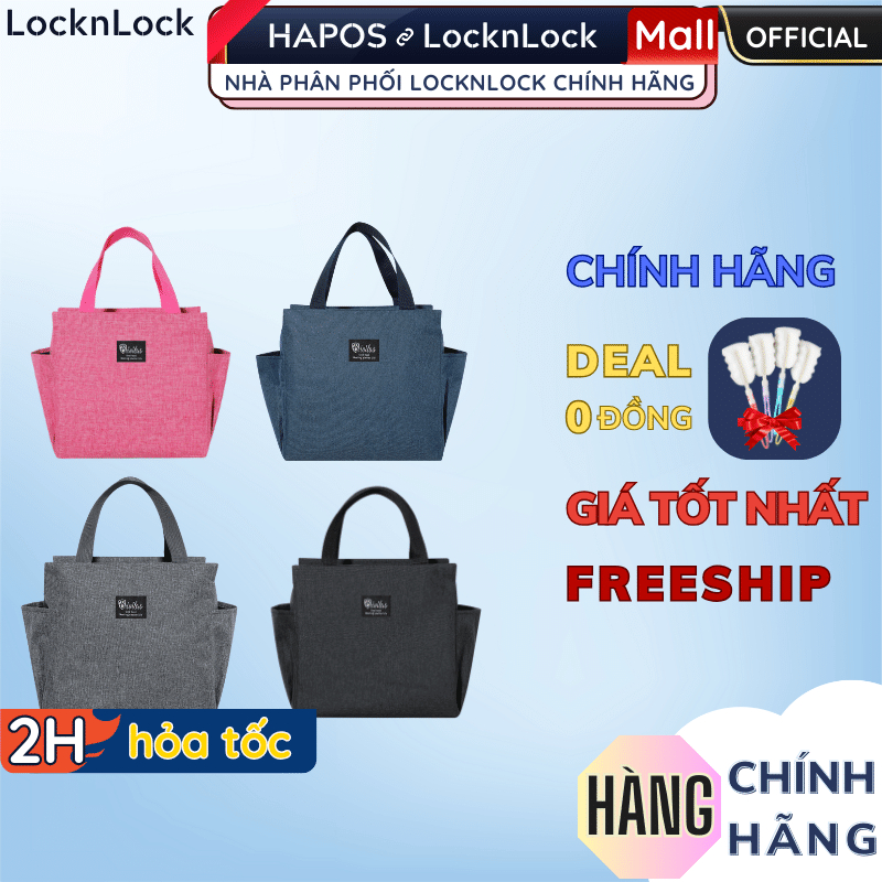 Túi đựng hộp cơm có lớp giữ nhiệt, giỏ đựng cho hộp cơm thủy tinh LocknLock dân văn phòng HPGN04 - HAPOS Hồng