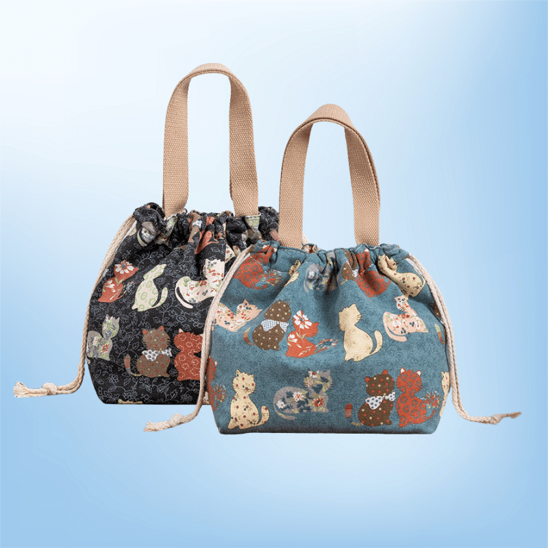 Túi đựng vải canvas cao cấp cho hộp cơm trưa văn phòng LocknLock dây rút dễ thương phong cách Nhật Bản HPCV07 - HAPOS Thỏ Xanh/ Hồng