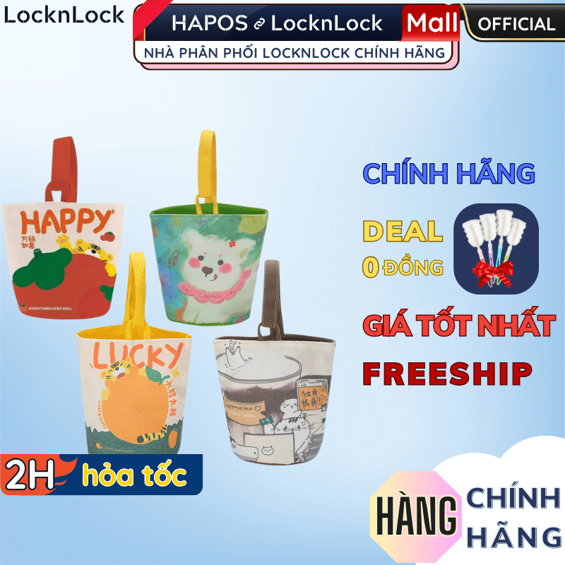Túi vải canvas phong cách tranh sơn dầu nghệ thuật đựng bình giữ nhiệt LocknLock, hộp cơm văn phòng HPCV10 - HAPOS Mèo / Thỏ Cute