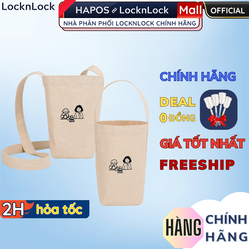 Túi vải canvas đựng ly, bình giữ nhiệt LocknLock , ly trà sữa, phong cách đơn giản tiện dụng HPCV09 - HAPOS OFFICIAL Dây ngắn