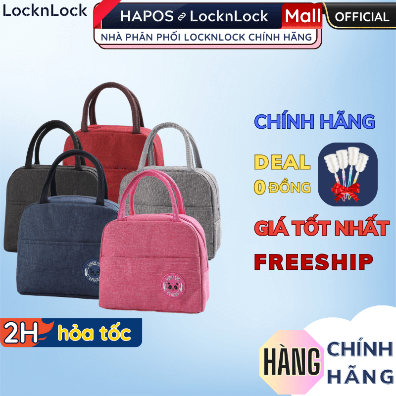 Túi đựng hộp cơm có lớp giữ nhiệt cho hộp thủy tinh LocknLock chống thấm có quai xách tiện lợi HPGN08 - HAPOS Hồng/Đỏ