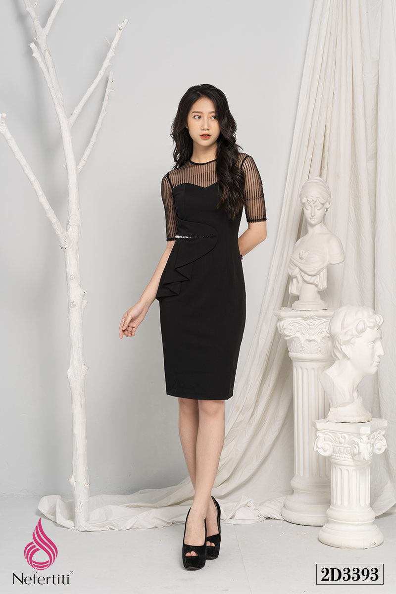 2D3393 - ĐẦM DÁNG ÔM PHỐI REN