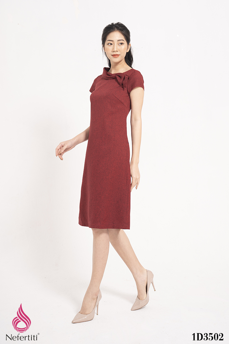 1D3502 - ĐẦM ĐỎ CỔ NƠ CÁCH ĐIỆU DÁNG SUÔNG