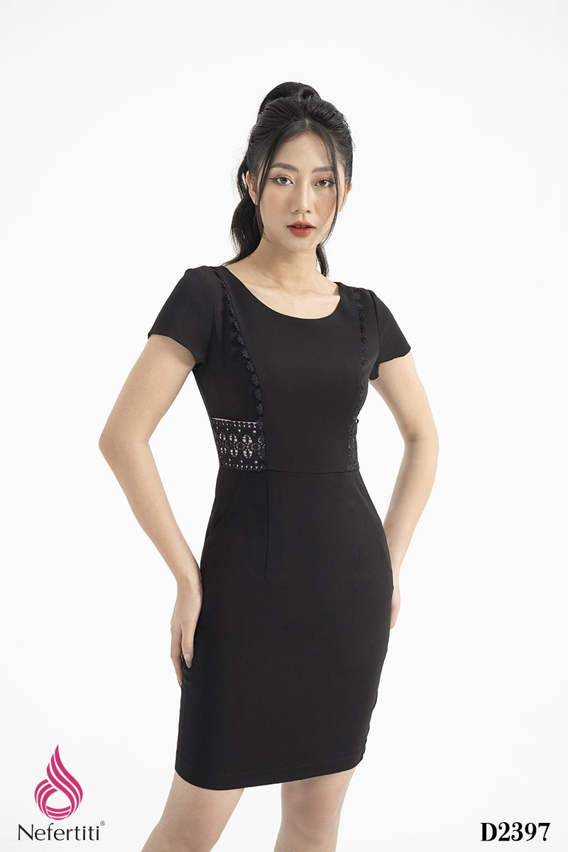 2D2397 - ĐẦM DÁNG ÔM PHỐI HỌA TIẾT EO