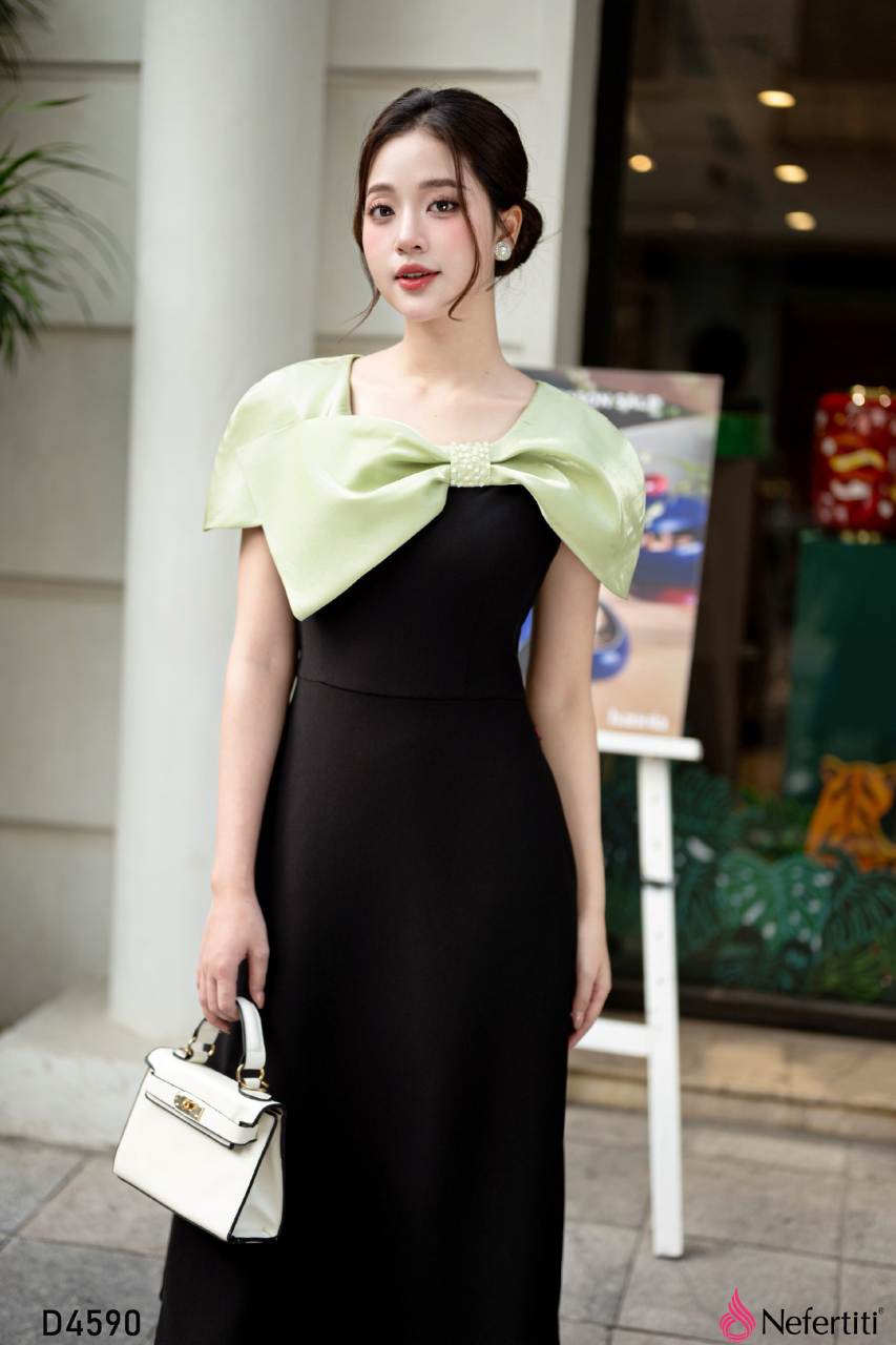 3D4590 - Đầm Kiểu Nơ Xanh Trẻ Trung