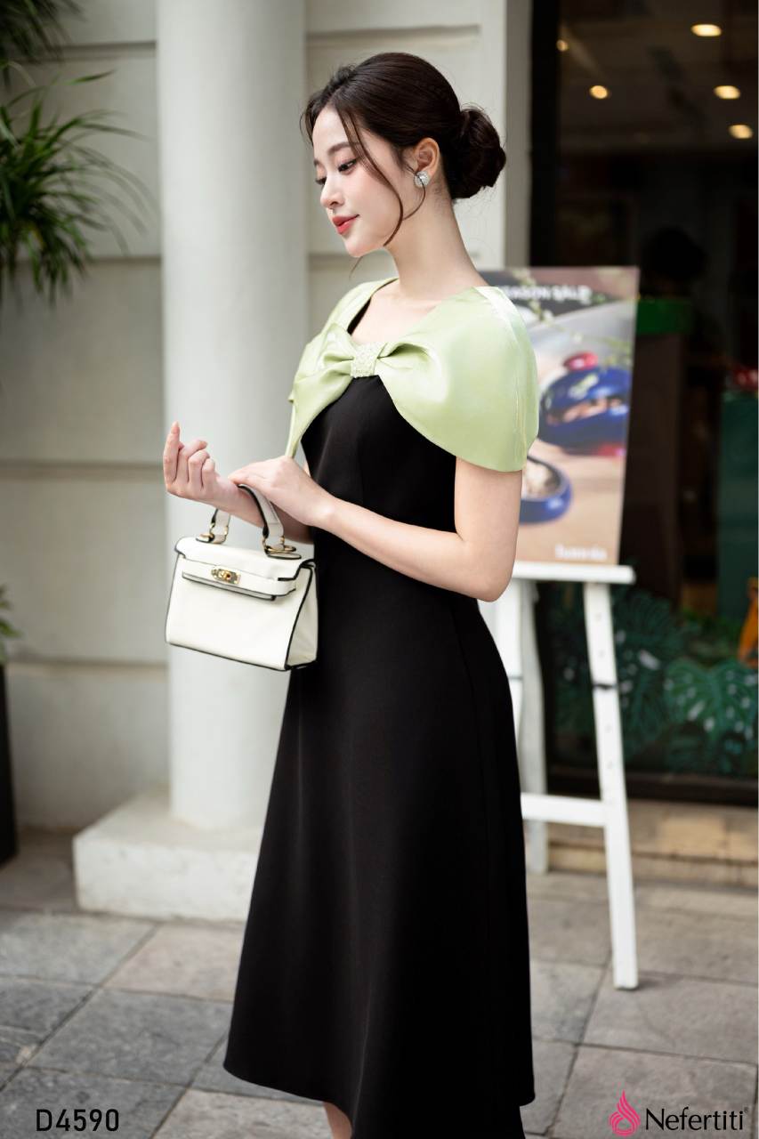 3D4590 - Đầm Kiểu Nơ Xanh Trẻ Trung