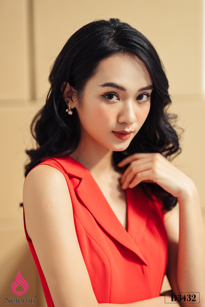 3D3432 - ĐẦM CỔ VEST XẾP LI