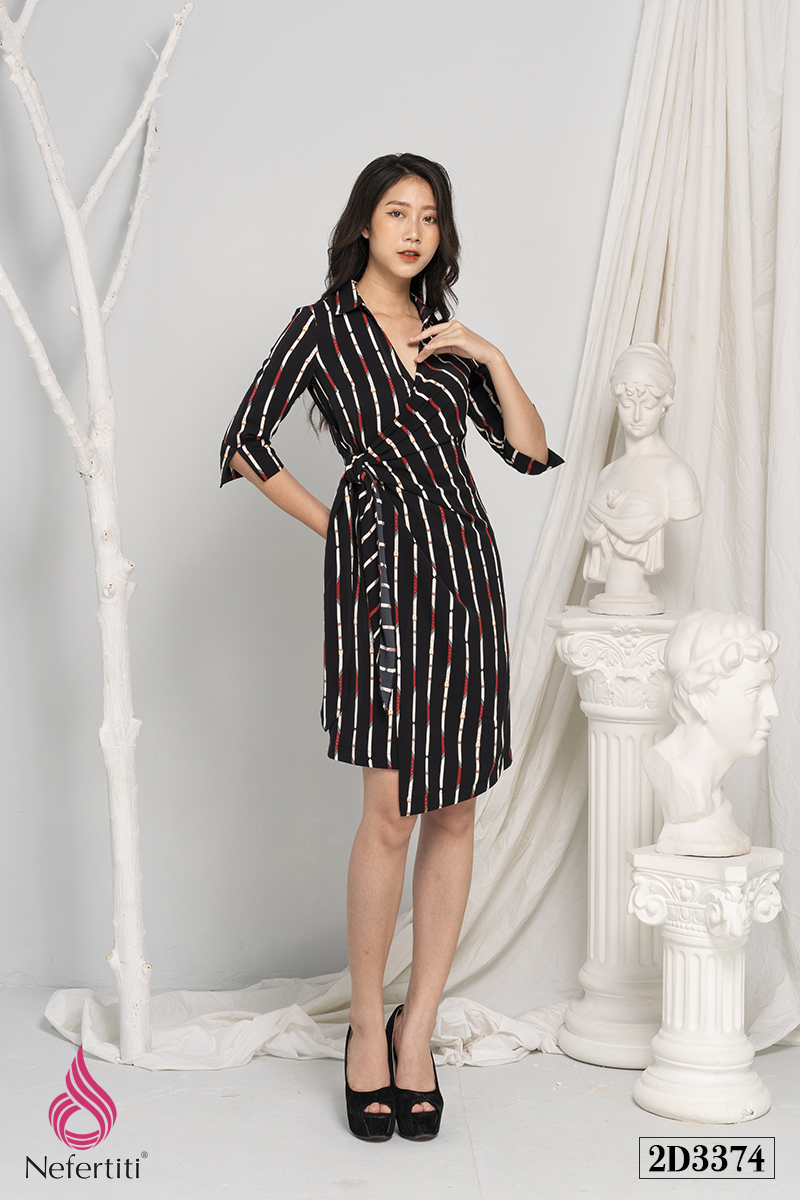 2D3374 - ĐẦM HỌA TIẾT VẠT CHÉO