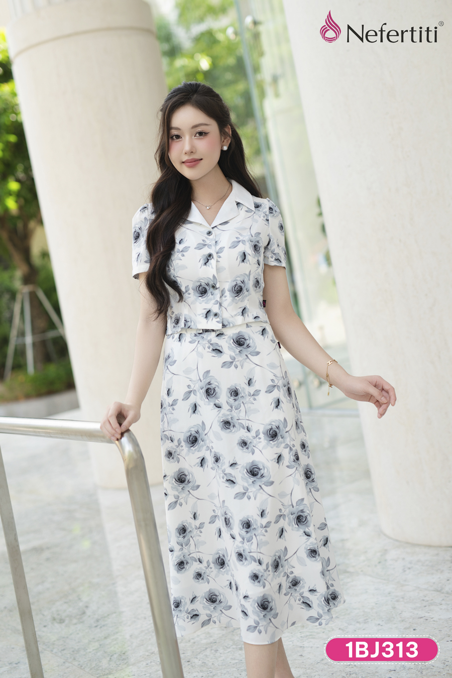 1BJ313 - Bộ lụa công sở hoa hồng