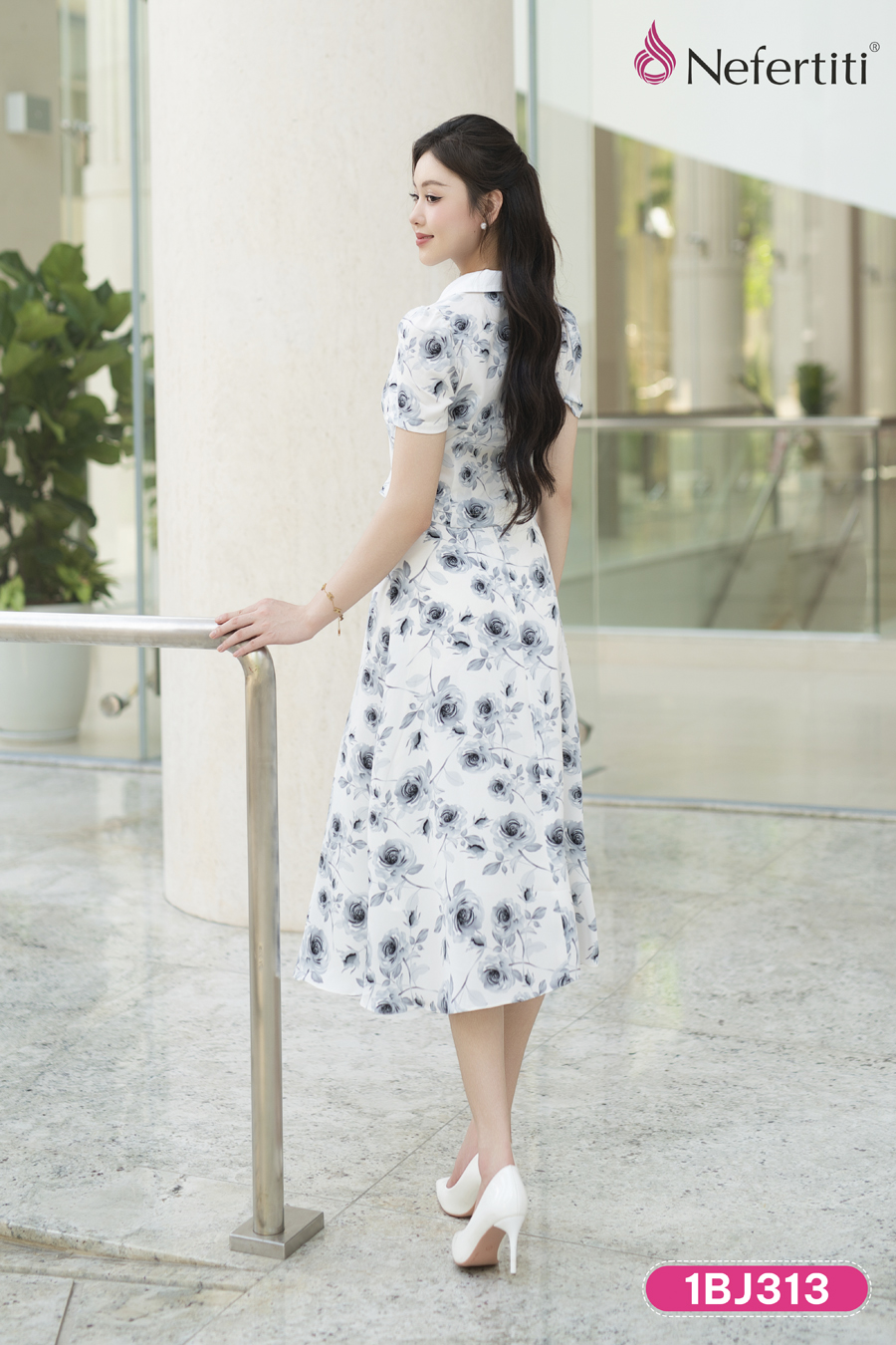 1BJ313 - Bộ lụa công sở hoa hồng