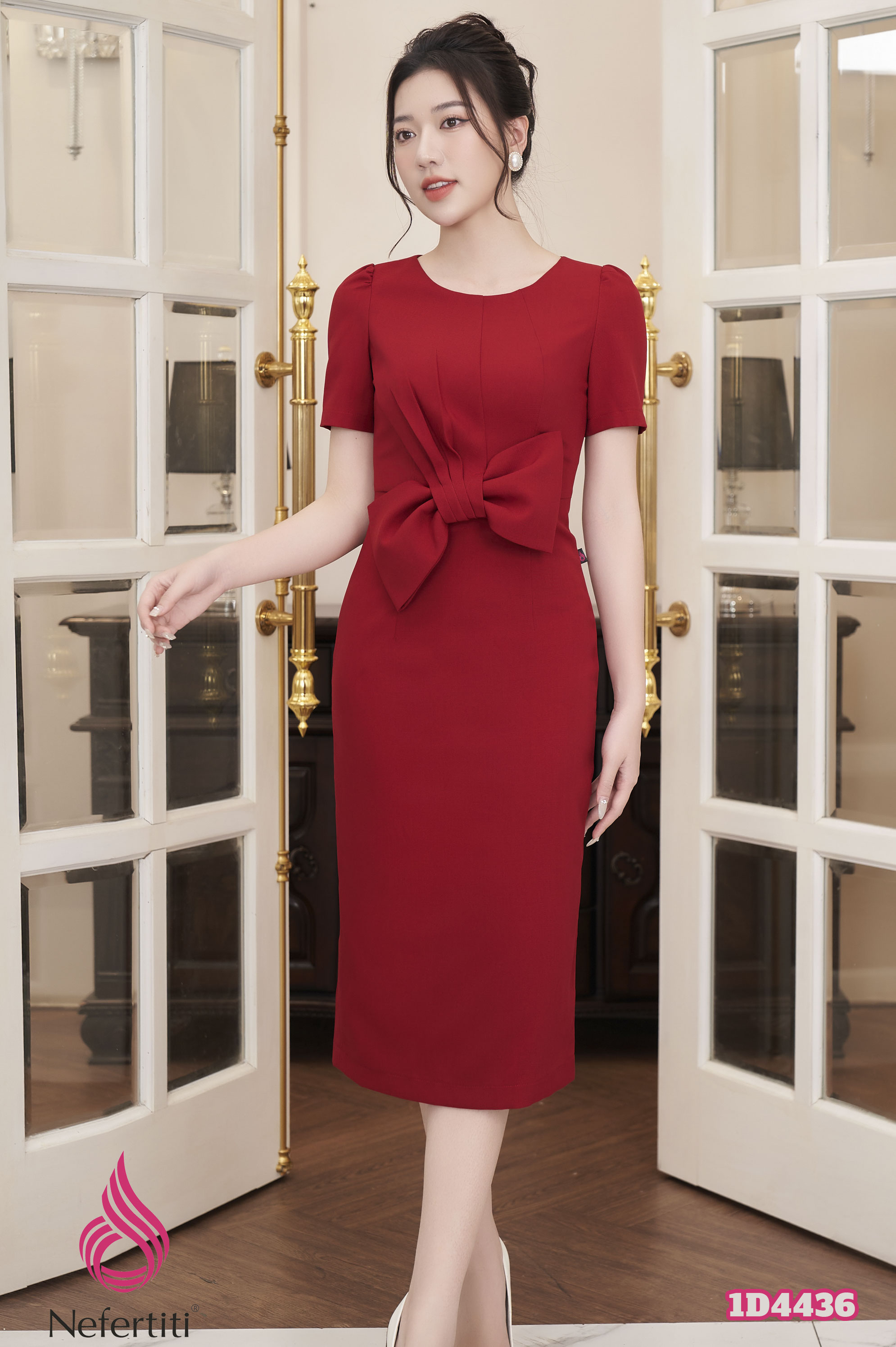 1D4436 - Đầm ôm nơ đỏ
