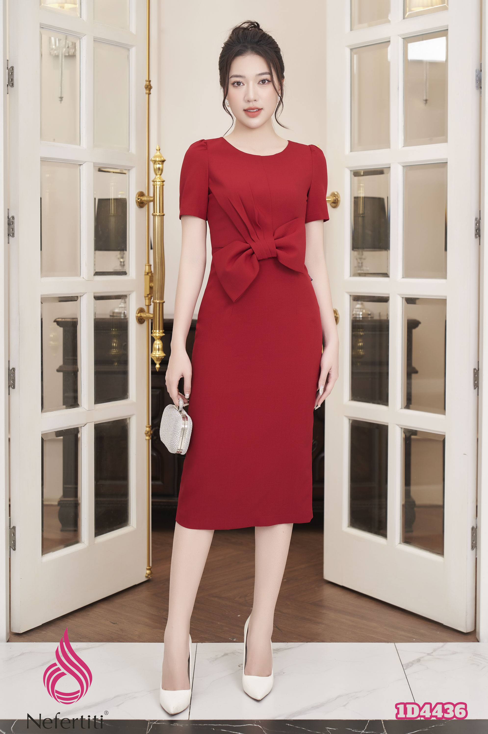 1D4436 - Đầm ôm nơ đỏ
