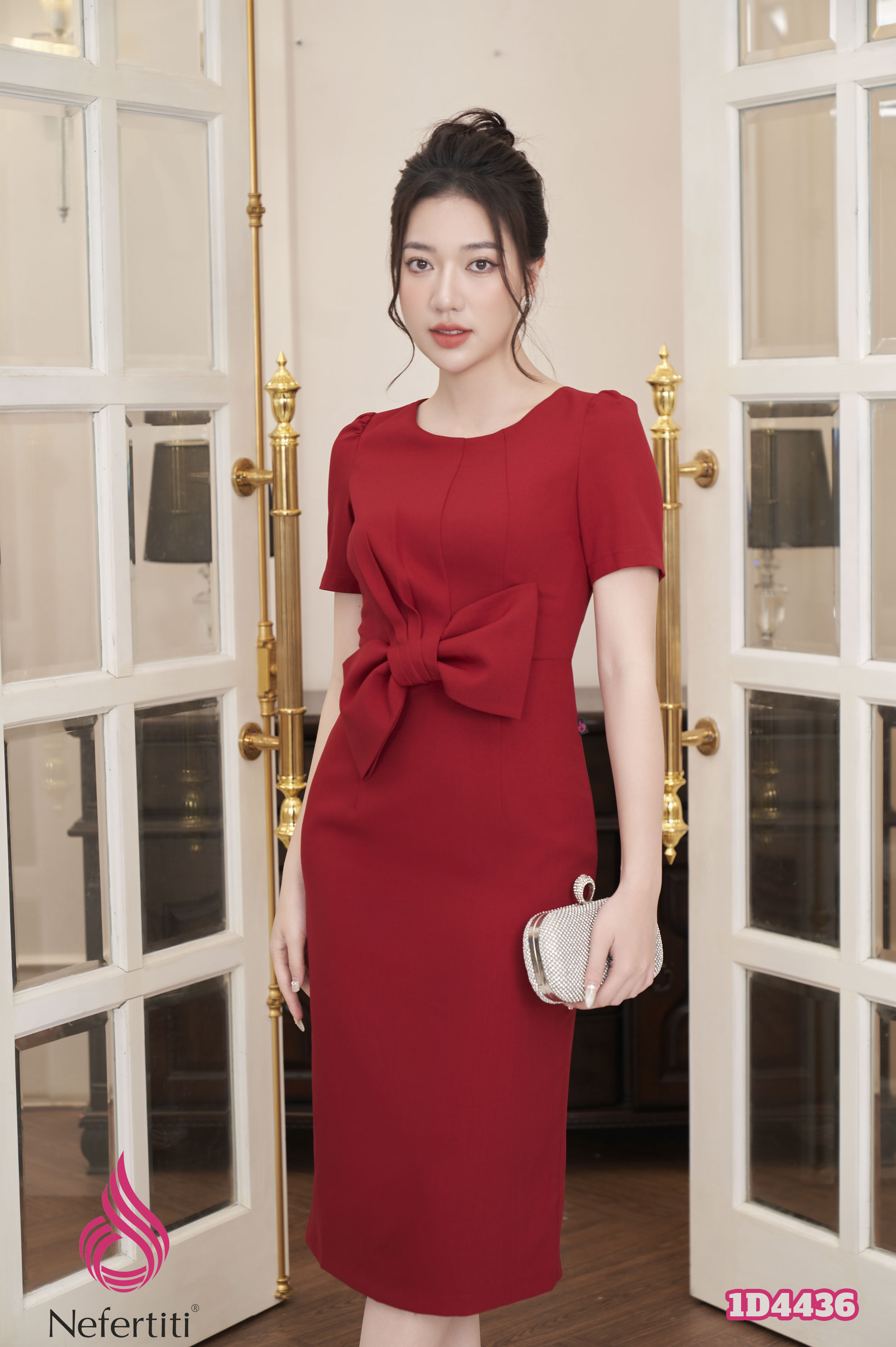 1D4436 - Đầm ôm nơ đỏ