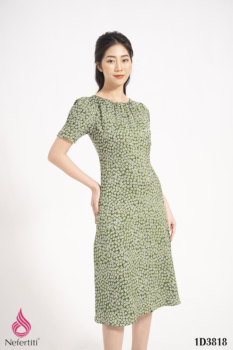 1D3818 - ĐẦM HỌA TIẾT CỔ XẾP LI CÁCH ĐIỆU