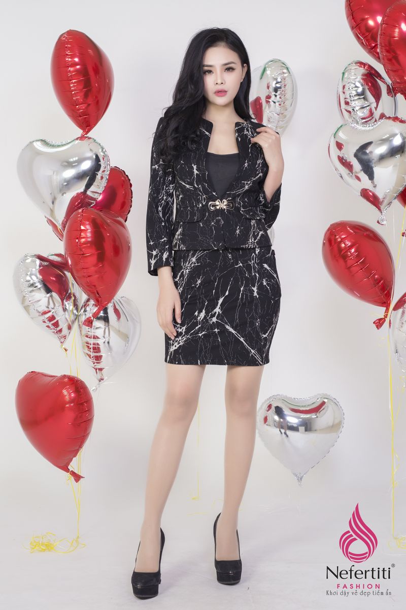 2BJ214 - BỘ ÁO VEST + CHÂN VÁY ÔM HỌA TIẾT