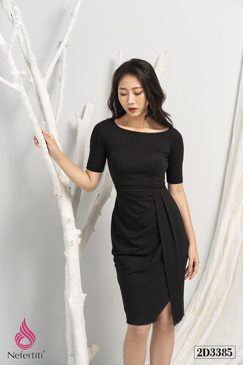 2D3385 - ĐẦM ĐEN DÁNG ÔM TAY NGẮN