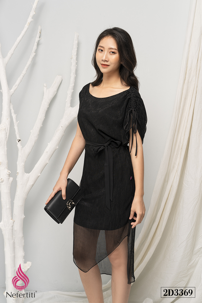 2D3369 - ĐẦM ĐEN THẮT EO CÁCH ĐIỆU