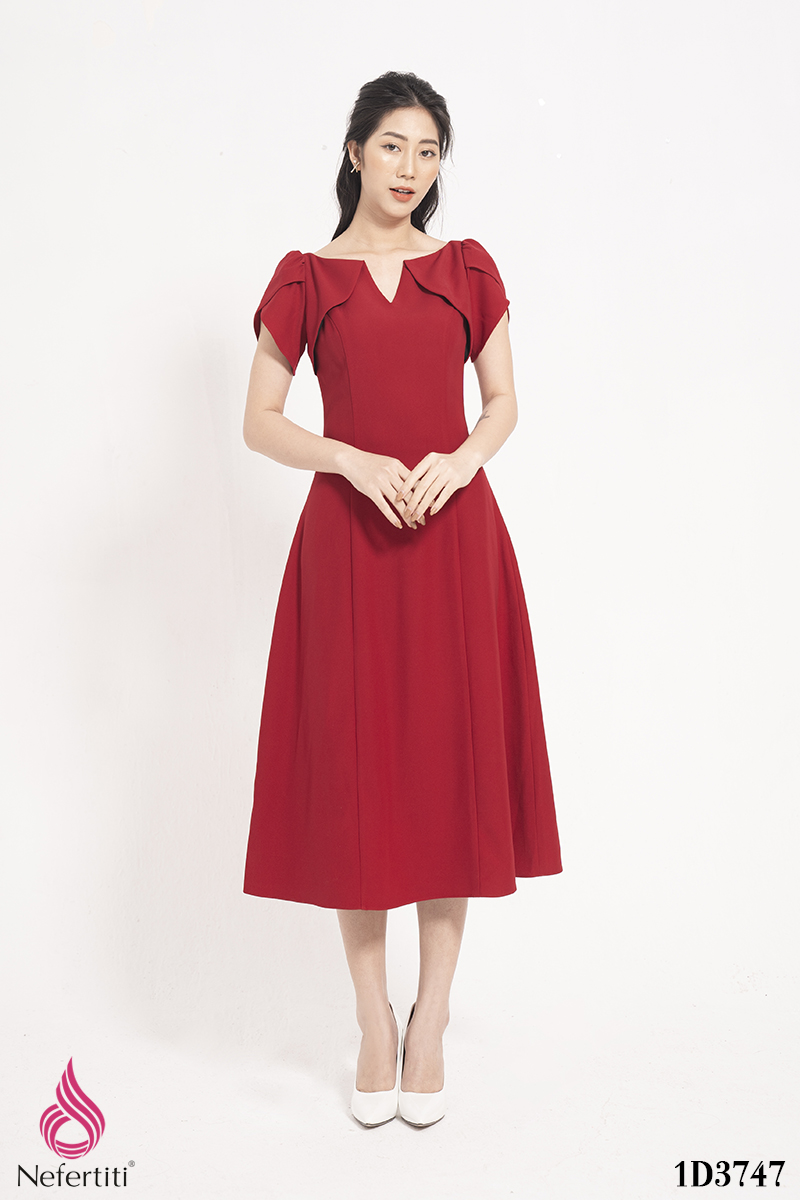 1D3747 - ĐẦM ĐỎ DÁNG XÒE