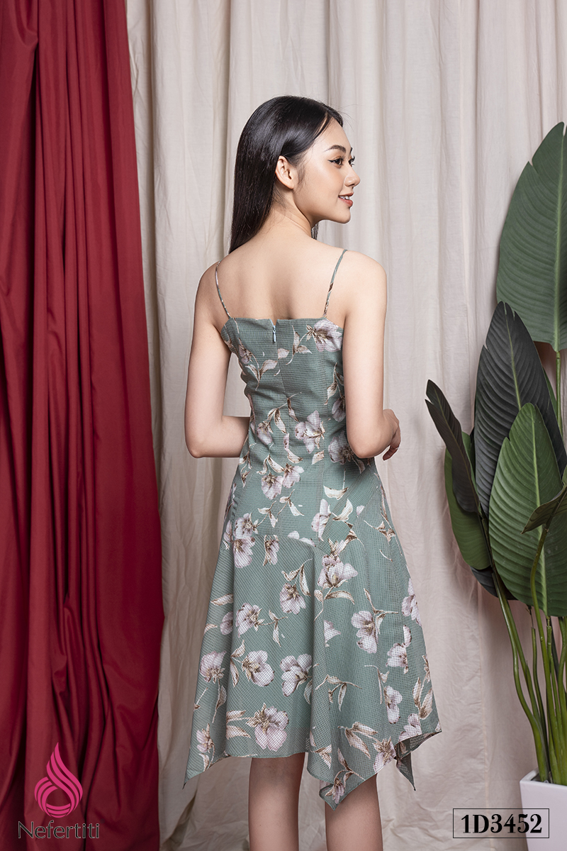 1D3452 - ĐẦM 2 DÂY HỌA TIẾT HOA