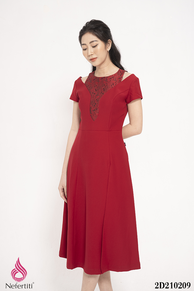 2D210209 - ĐẦM CỔ YẾM 2 LỚP PHỐI REN