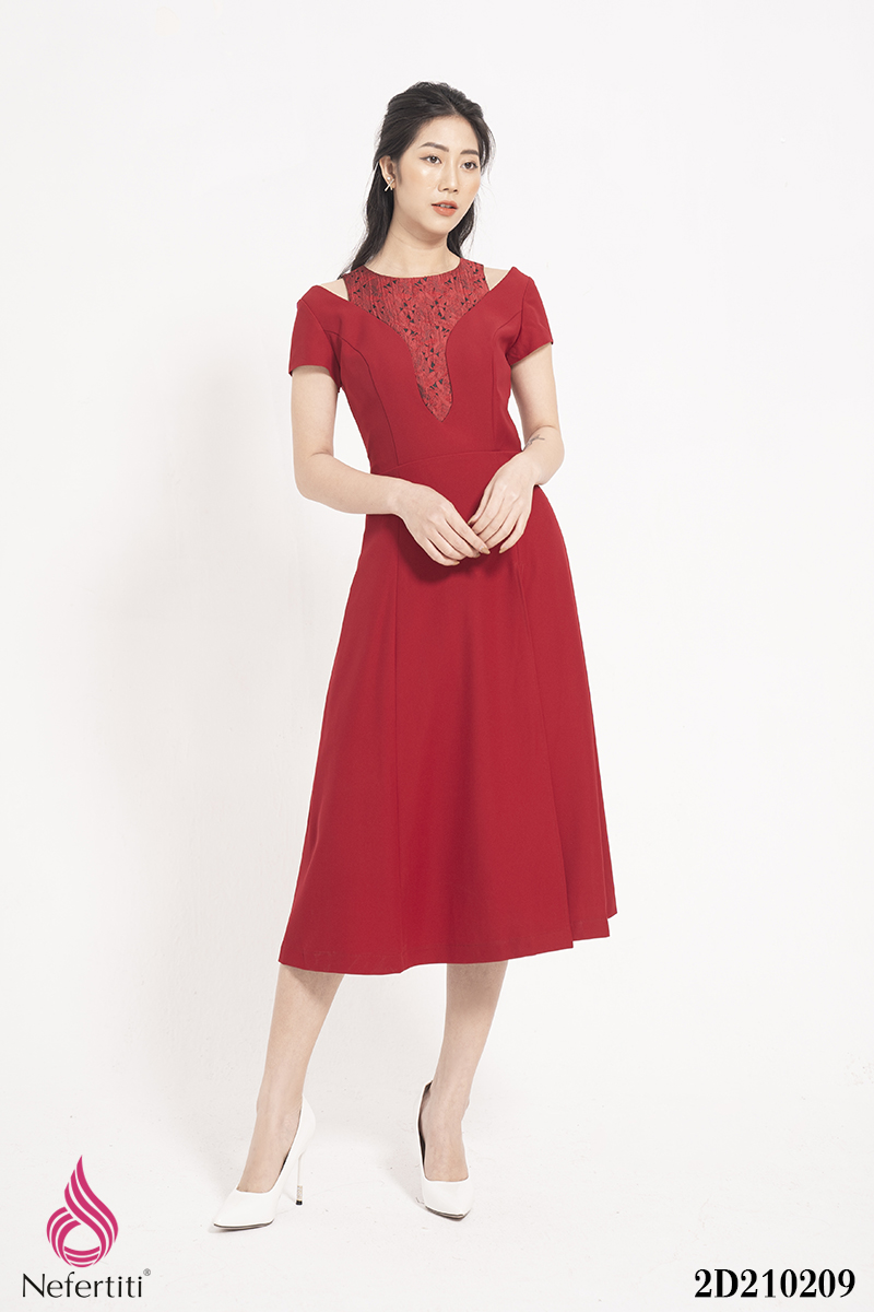 2D210209 - ĐẦM CỔ YẾM 2 LỚP PHỐI REN