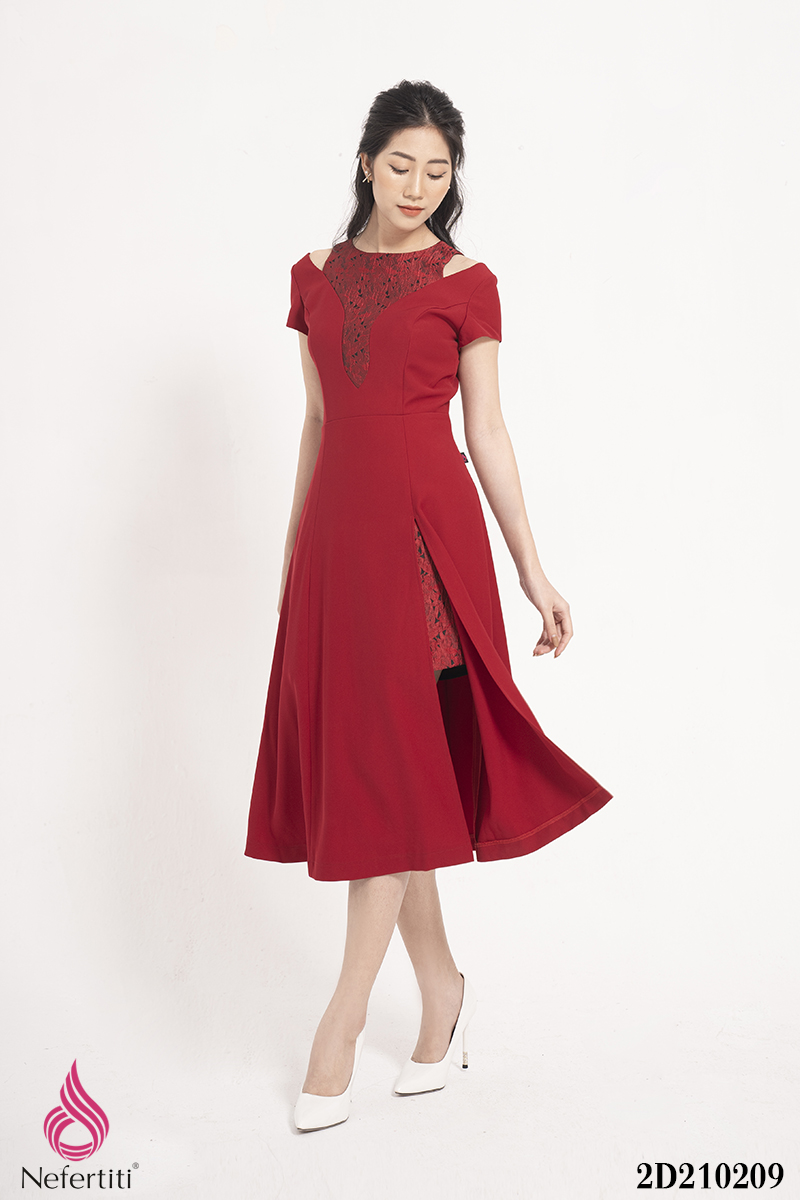 2D210209 - ĐẦM CỔ YẾM 2 LỚP PHỐI REN