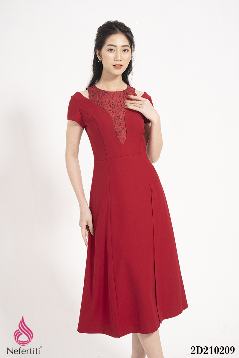 2D210209 - ĐẦM CỔ YẾM 2 LỚP PHỐI REN