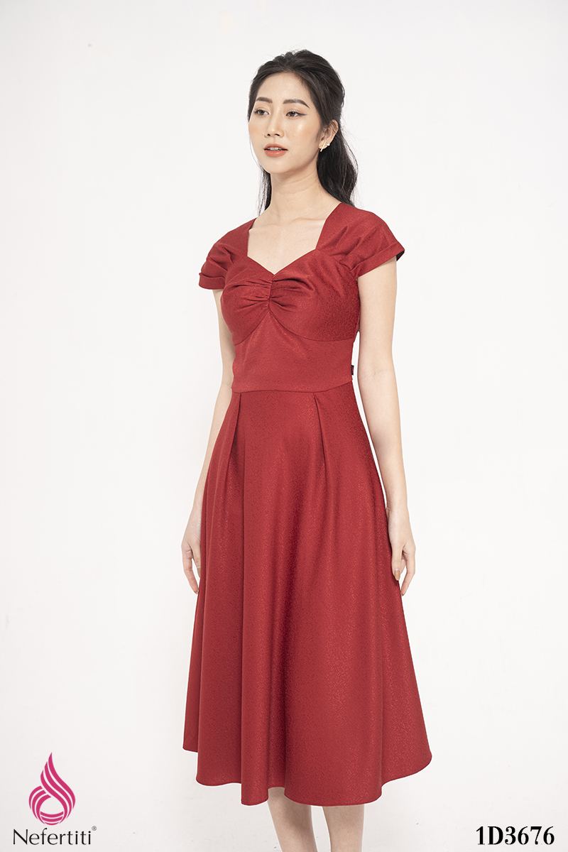 1D3676 - ĐẦM DÁNG XÒE XẾP LY NGỰC